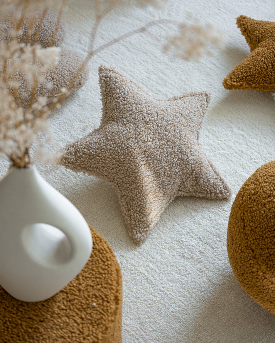 Wigiwama Biscuit Star Cushion - teddy fabric cushion