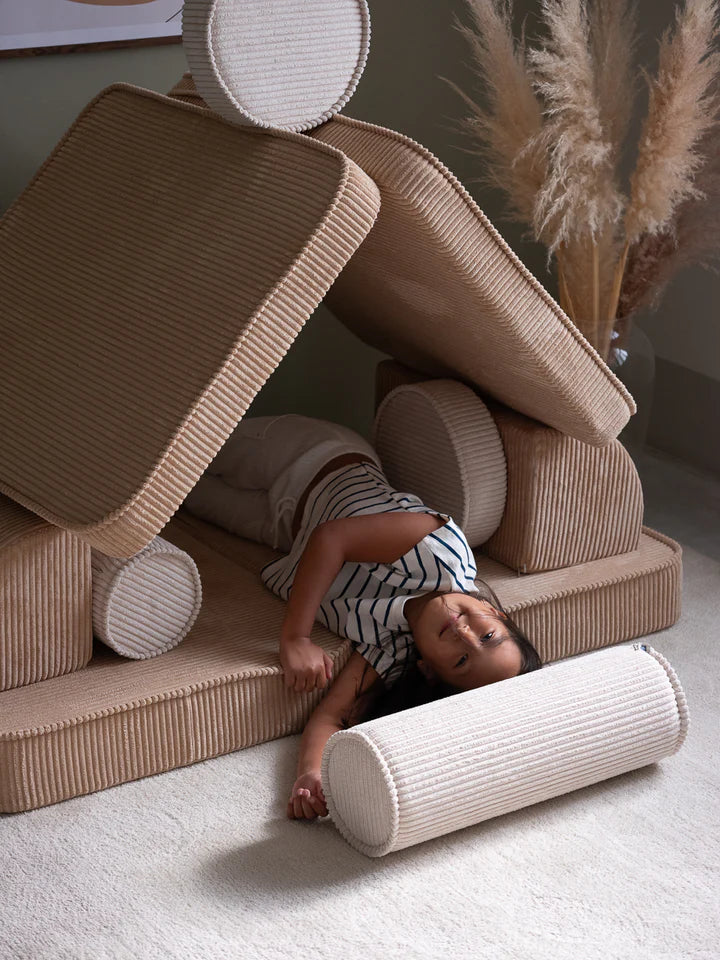 Wigiwama Brown Sugar settee - lounge and play bench 9-piece - ribbed fabric play set