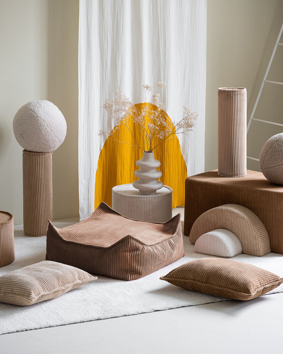 Wigiwama Toffee Square Ottoman - ribbed fabric pouf