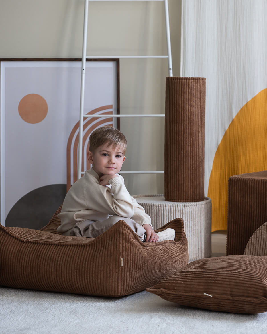 Wigiwama Toffee Square Ottoman - ribbed fabric pouf