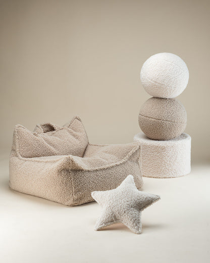 Wigiwama Cream White Pouffe - teddy fabric pouffe