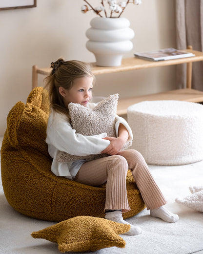 Wigiwama Cream White Pouffe - teddy fabric pouffe