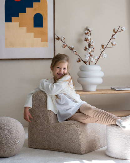 Wigiwama Cream White Pouffe - teddy fabric pouffe