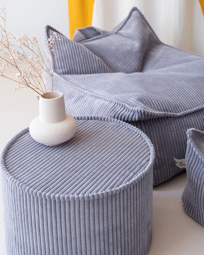 Wigiwama Blueberry Blue Pouffe - ribbed fabric pouffe