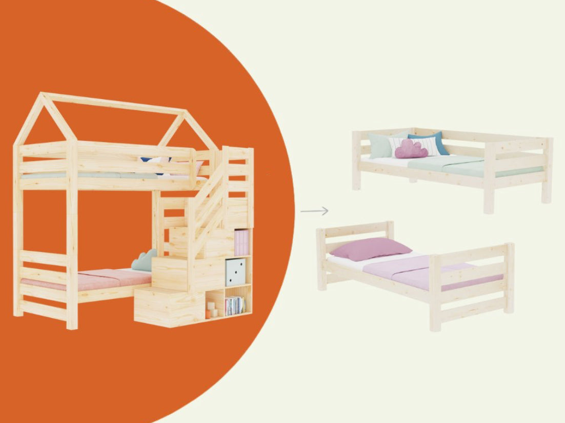 Huisbed Alpy stapelbed - trap voorkant met opbergruimte