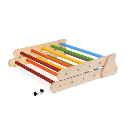 Pikler climbing triangle, climbing cube with ladder and slide/climbing slope - rainbow