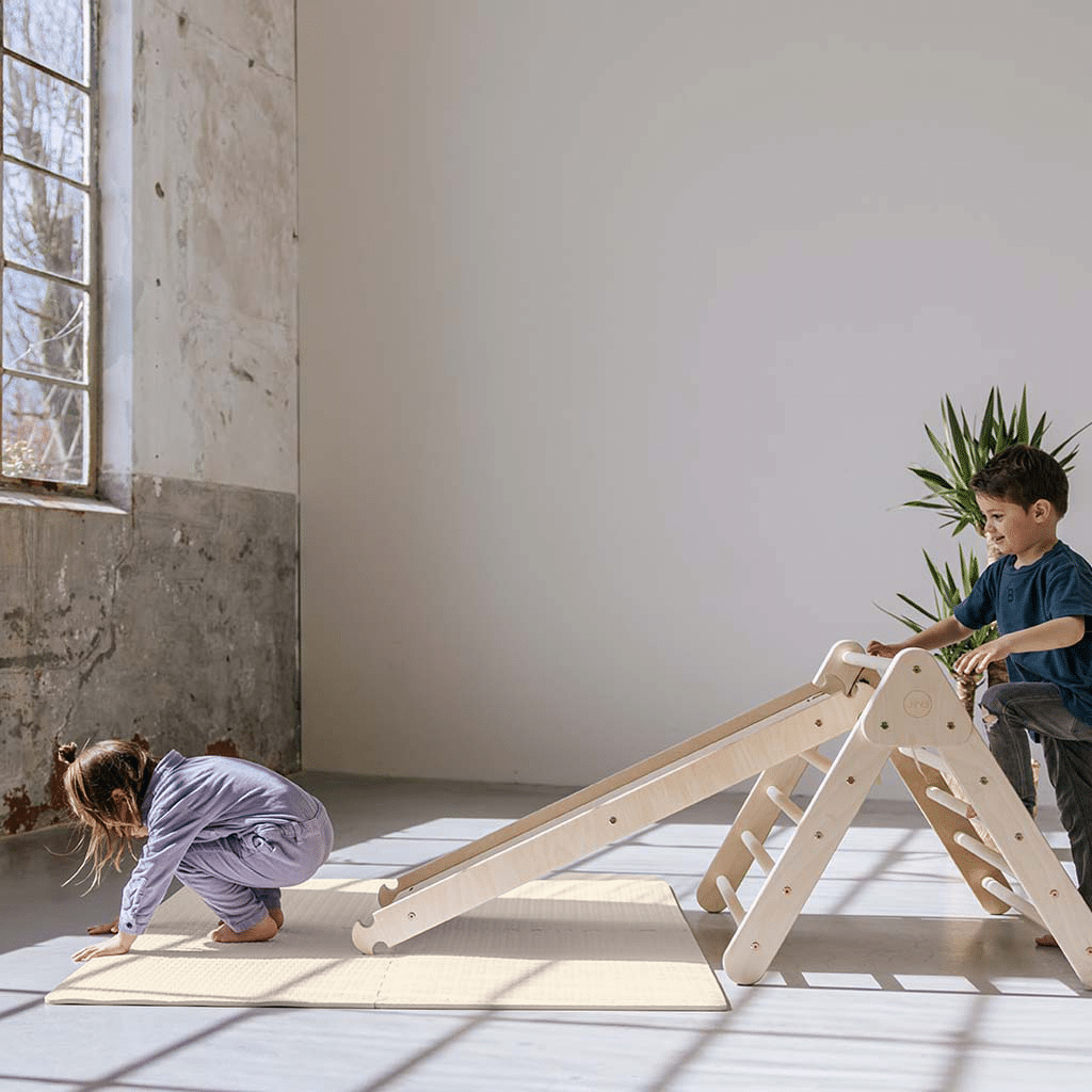 Pikler premium climbing triangle with slide/climbing slope - natural