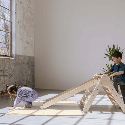 Pikler premium climbing triangle with slide/climbing slope - natural
