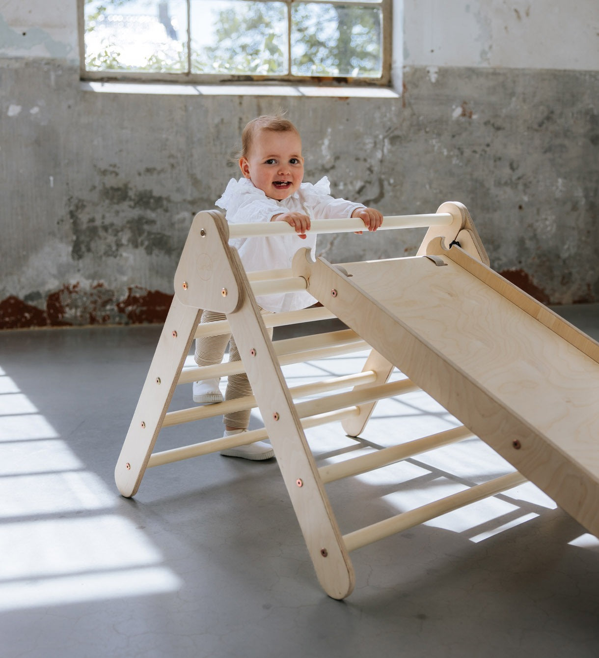 Pikler premium climbing triangle with slide/climbing slope - natural