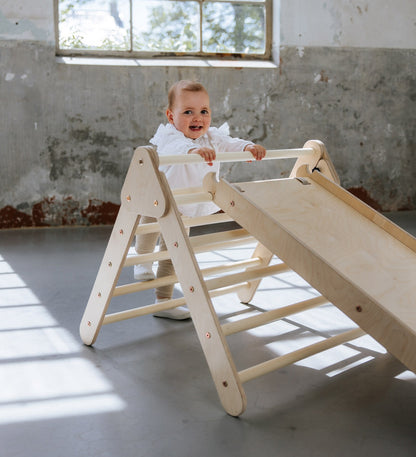 Pikler premium climbing triangle with slide/climbing slope - natural