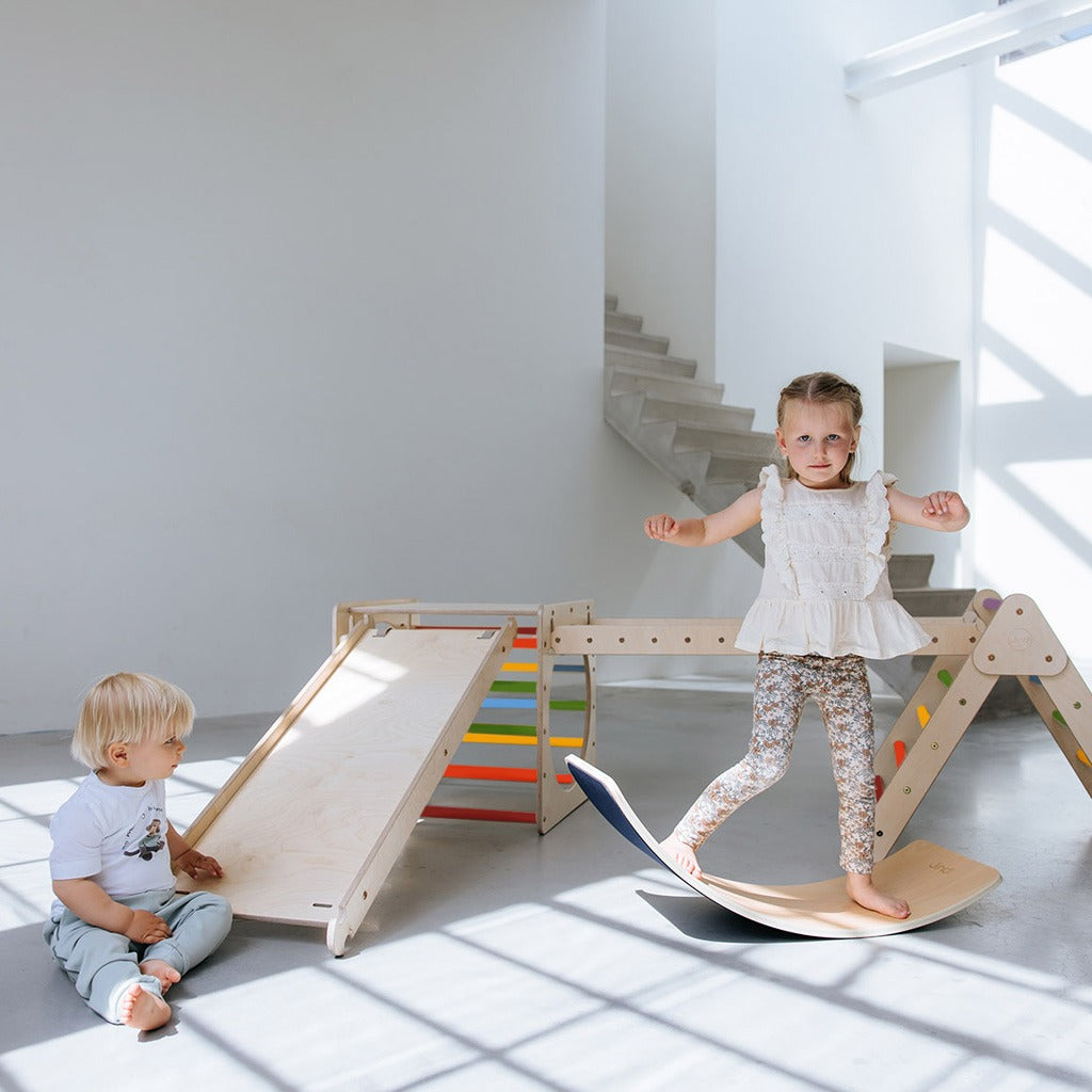 Pikler climbing triangle, climbing cube with ladder and slide/climbing slope - rainbow