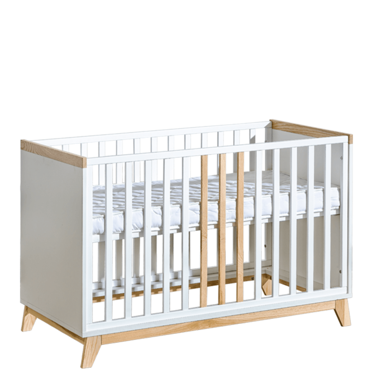 ATB NORDIK lit bébé 120 × 60 cm convertible en banquette – blanc/frêne