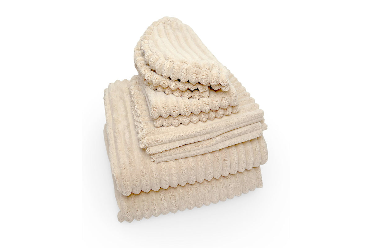 Shappy hoezenset Waffle in Cream Beige op de speelbank van 160 cm