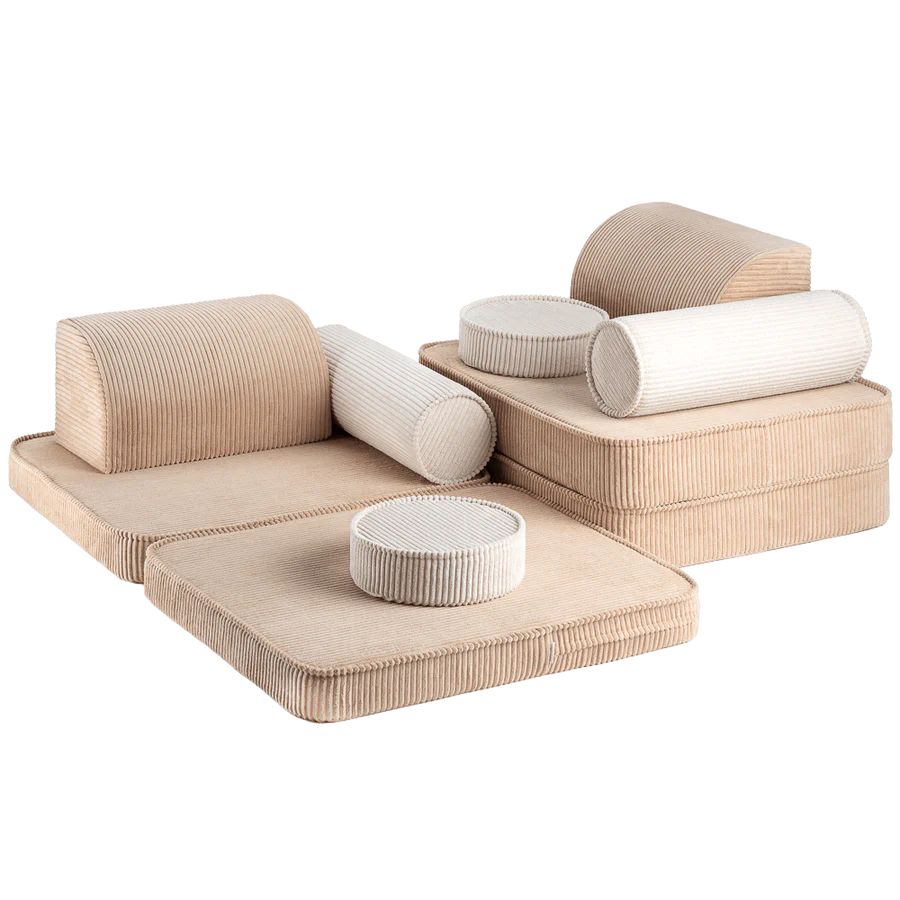 Wigiwama Brown Sugar settee - lounge and play bench 9-piece - ribbed fabric play set