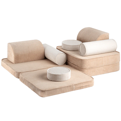 Wigiwama Brown Sugar settee - lounge and play bench 9-piece - ribbed fabric play set