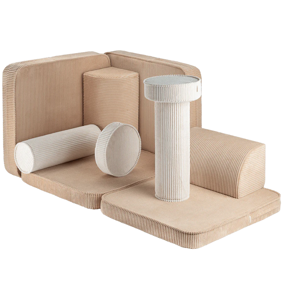 Wigiwama Brown Sugar settee - lounge and play bench 9-piece - ribbed fabric play set