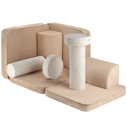 Wigiwama Brown Sugar settee - lounge and play bench 9-piece - ribbed fabric play set