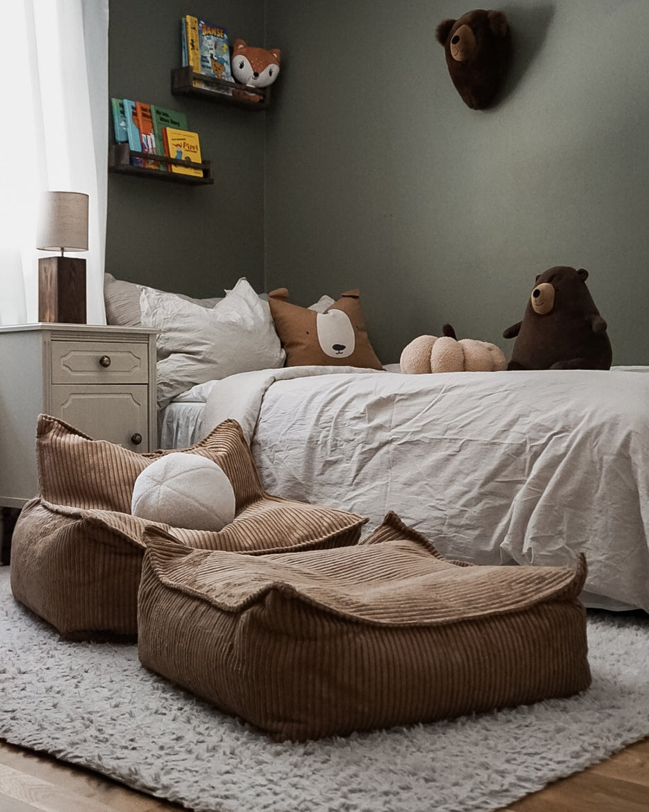 Wigiwama Toffee Square Ottoman - ribbed fabric pouf