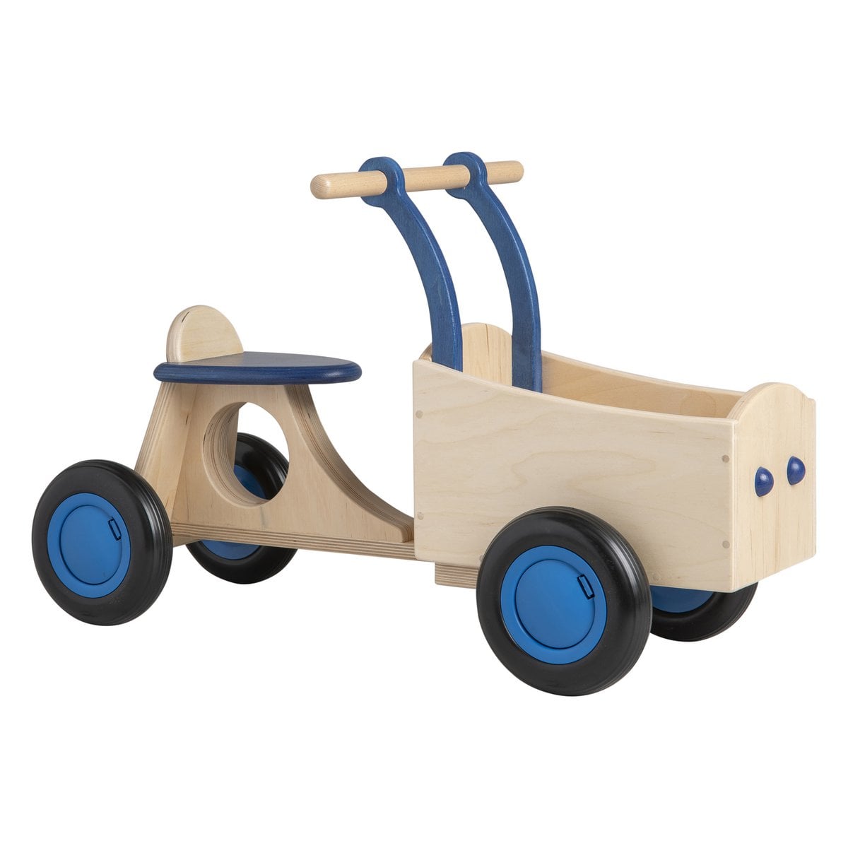 Van Dijk Toys houten kinder loop bakfiets vanaf 1 jaar - Blauw (Kinderopvang kwaliteit)