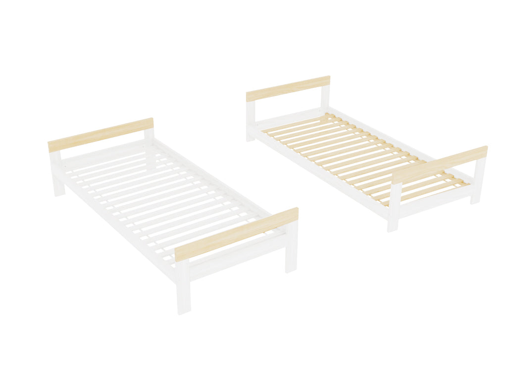 Twee losse bedden na gebruik van Benlemi DOUBLE ombouwset