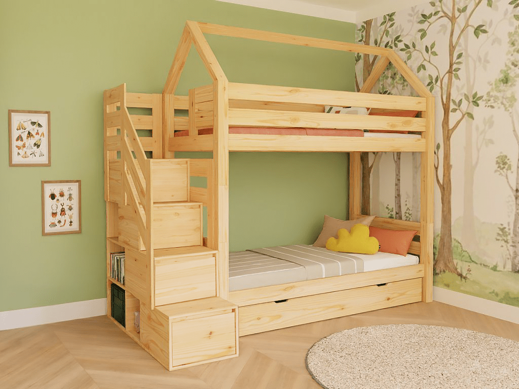 Huisbed Alpy stapelbed - trap zijkant met opbergruimte - 