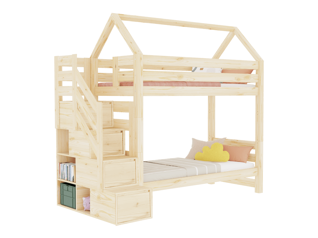Huisbed Alpy stapelbed - trap zijkant met opbergruimte - 