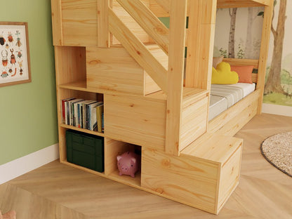 Huisbed Alpy stapelbed - trap zijkant met opbergruimte - 