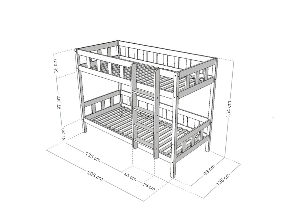 Afmetingen Benlemi Stapelbed PLOTTY — 90×200 met ladder