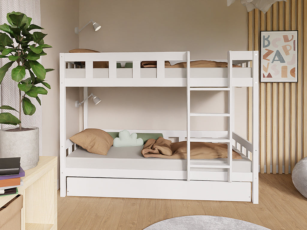 Benlemi PLOTTY stapelbed 90 × 200 cm met ladder, witte uitvoering