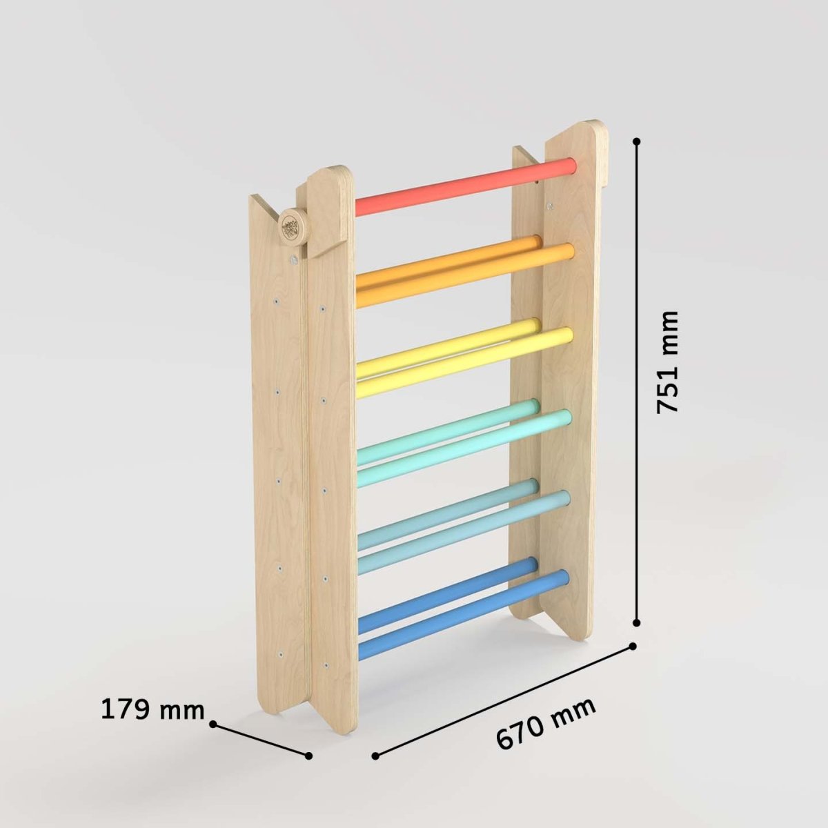 BusyKids Pikler groot set – driehoek, 2 planken & balanswip – regenboog – productbeeld 13