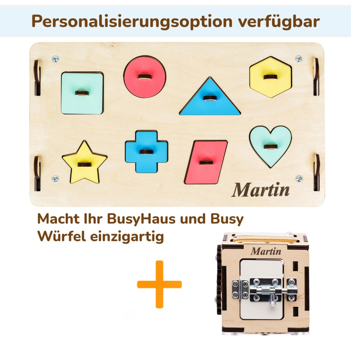 BusyKids set – Busy Board speelhuisje naturel met creatieve kubus-Speelhuisje set