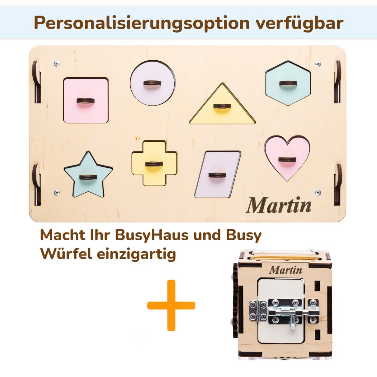 BusyKids set – Busy Board speelhuisje naturel/pastel met creatieve kubus-Speelhuisje set
