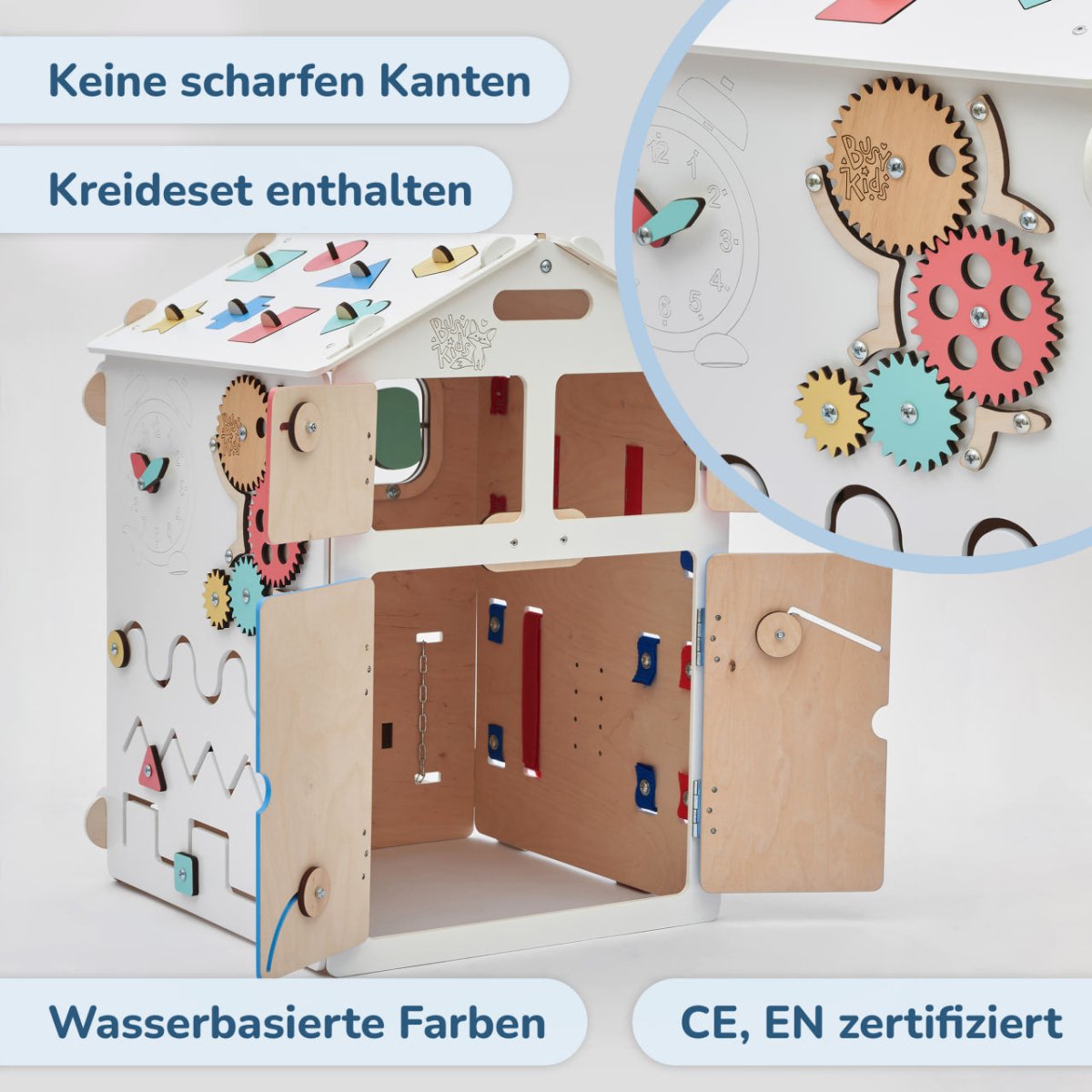 BusyKids set – Busy Board speelhuisje wit met creatieve kubus-Speelhuisje set