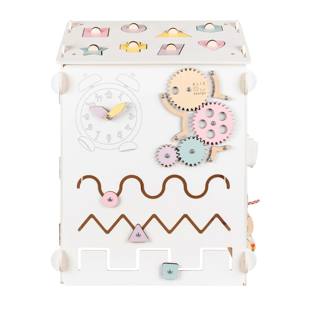 BusyKids set – Busy Board speelhuisje wit/pastel met creatieve kubus-Speelhuisje set