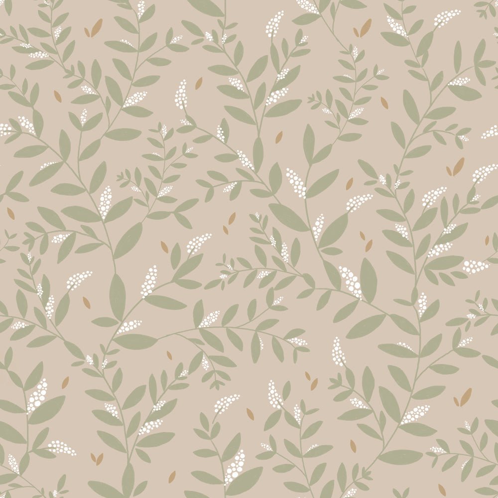 Dekornik Delicate Twigs with Green and Beige kinderbehang