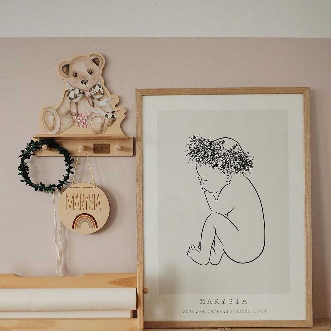 Dekornik Teddy Bear wandplank met 3 haakjes
