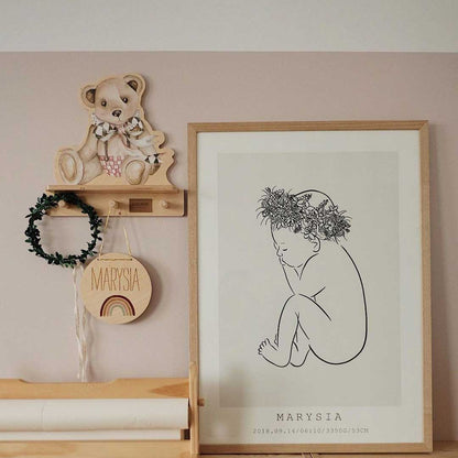 Dekornik Teddy Bear wandplank met 3 haakjes