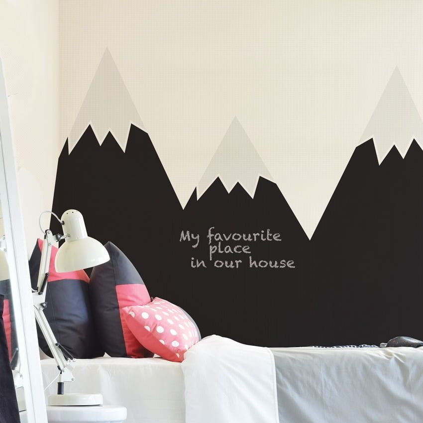 Mountains Black Chalkboard Behind - The - Bed Wallsticker - 