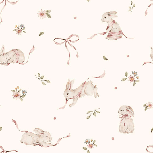 Pink Rabbits On White Wallpaper - 