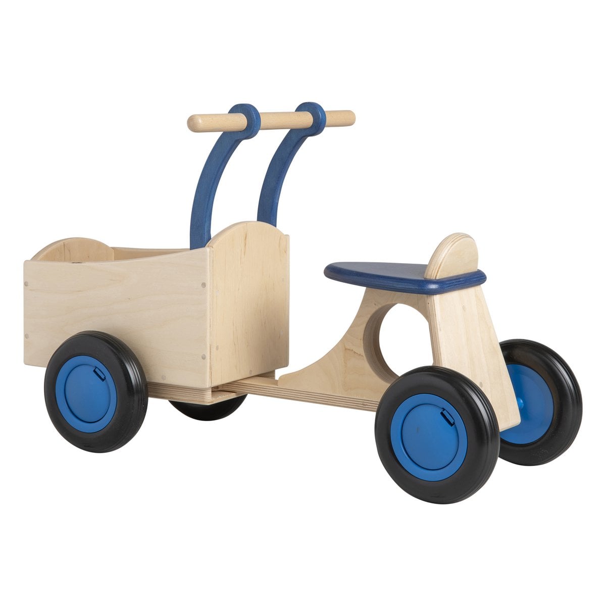 Van Dijk Toys houten kinder loop bakfiets vanaf 1 jaar - Blauw (Kinderopvang kwaliteit)