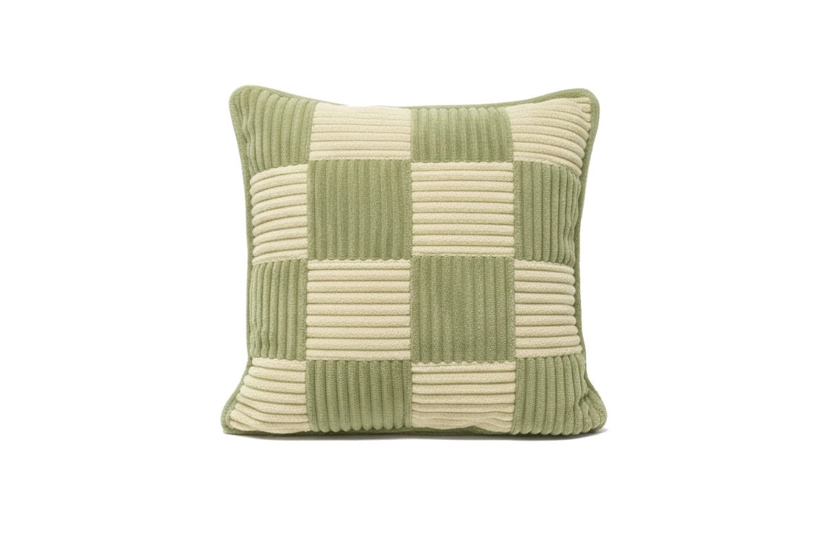 Shappy Check Cushion Matcha Vanilla – geruit ribfluweel kussen