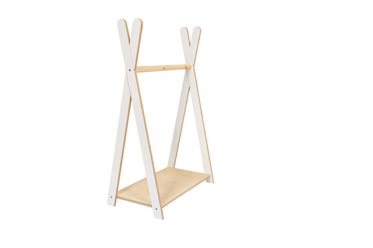 houten kinderkledingrek tipi wit groot op kindhoogte, aanvullende productfoto 2