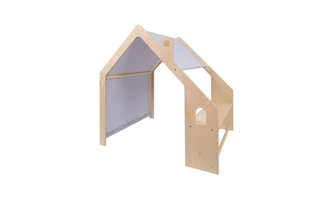 houten speelhuisje naturel met blauw dak voor kinderkamer, aanvullende productfoto 2