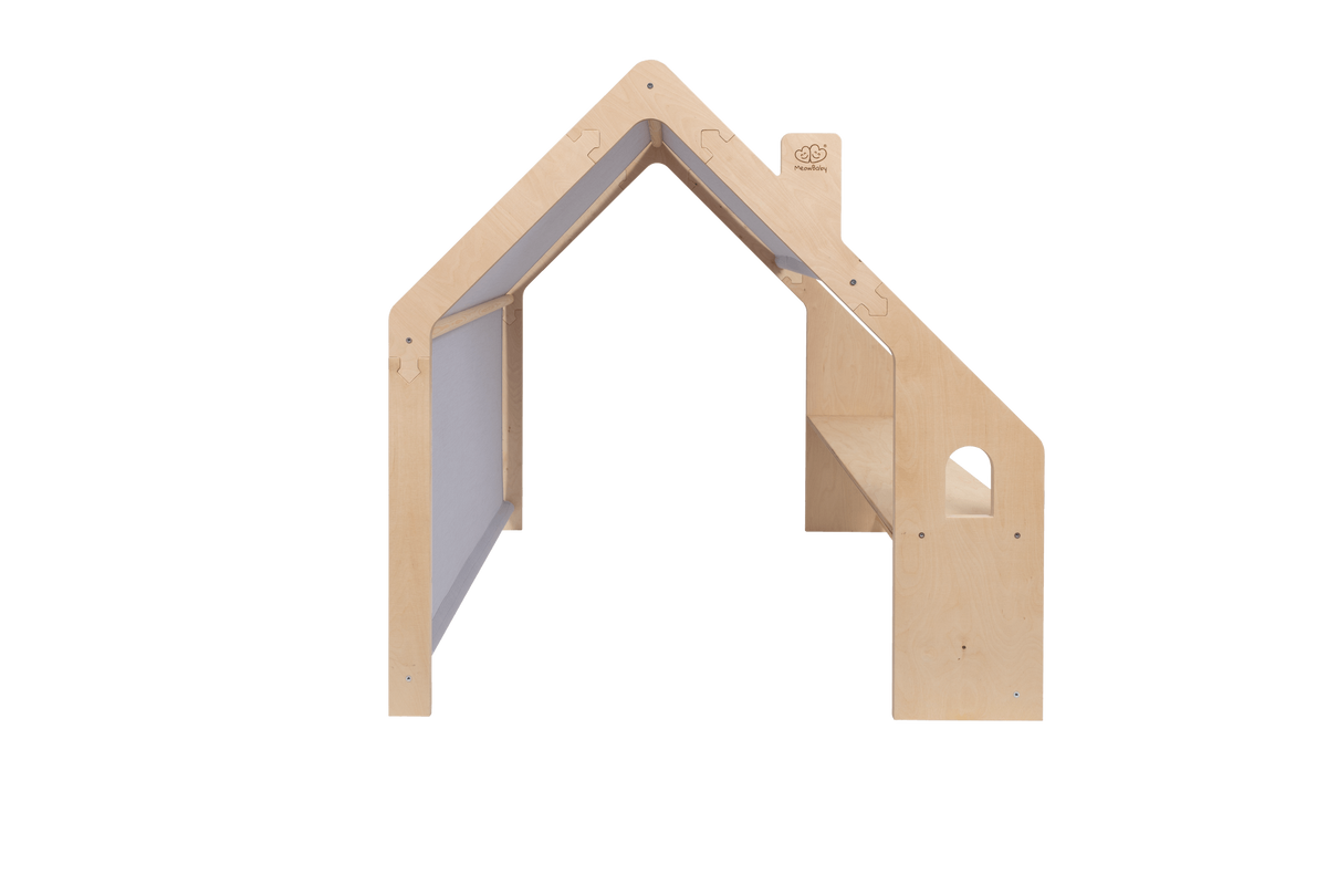 houten speelhuisje naturel met blauw dak voor kinderkamer, aanvullende productfoto 3