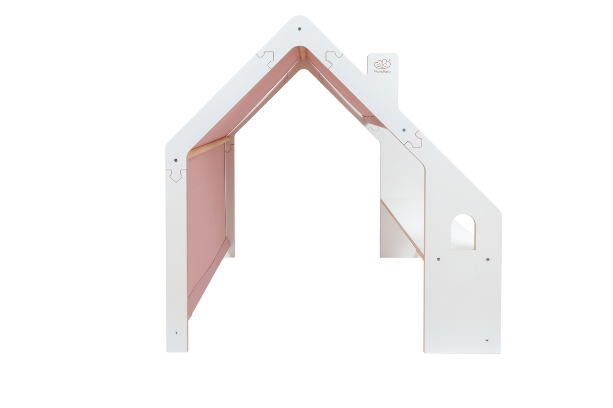 houten speelhuisje wit met roze dak voor kinderkamer, aanvullende productfoto 2