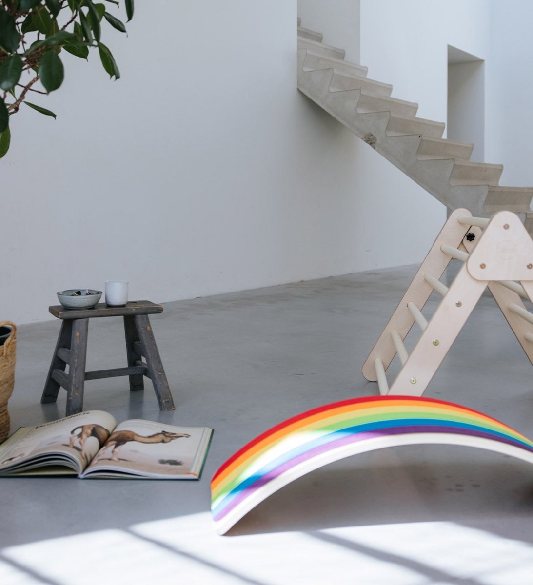 Balance board - hout - met regenboog vilt - 