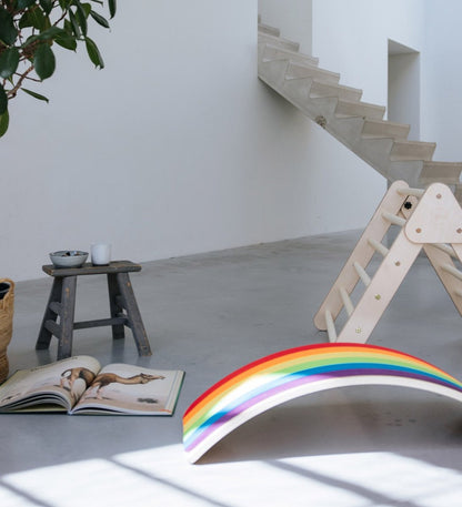Balance board - hout - met regenboog vilt - 