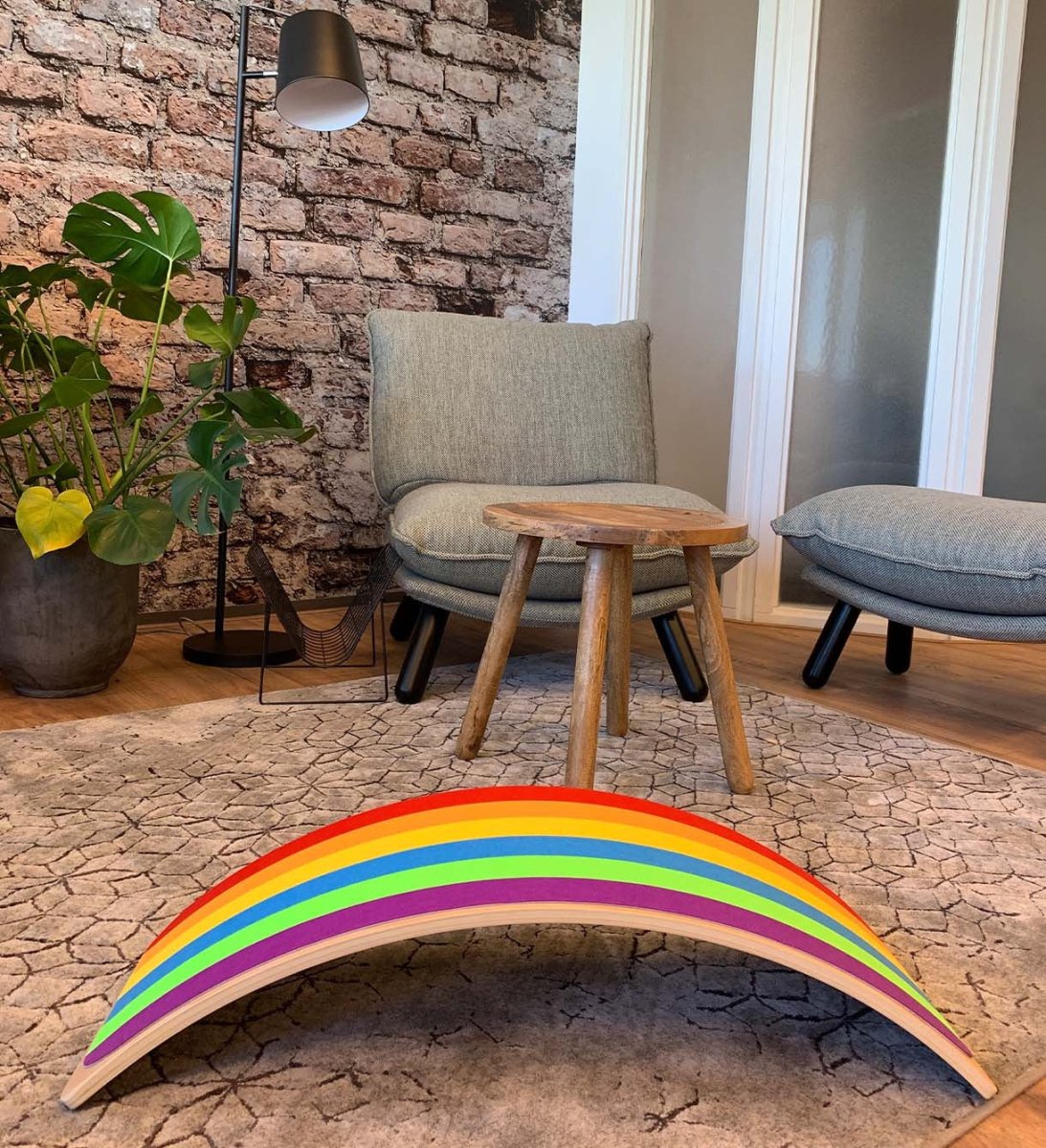 Balance board - hout - met regenboog vilt - 