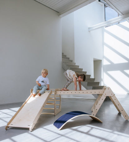 Pikler klimdriehoek, klimkubus met ladder en glijbaan/klimhelling - naturel - 