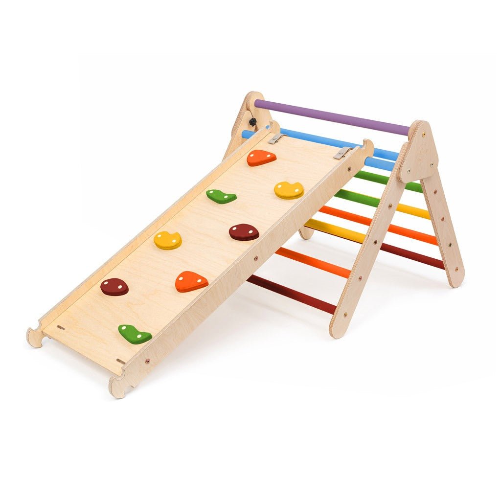 houten Pikler klimdriehoek met glijbaan en klimhelling